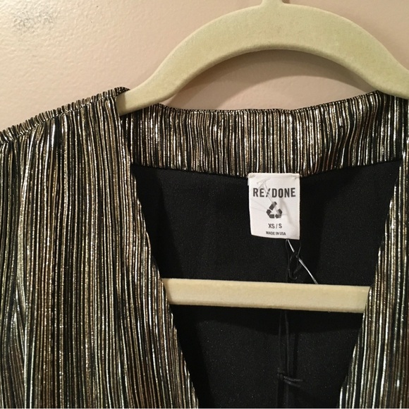 New Re/done top Womens Size Xs/S 90s upcycled crop Half Zip gold Black metallic - Picture 5 of 8